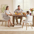 Modern Upholstered Dining Chairs Set of 4, Open Back with Solid Wood Legs, Ergonomic Curved Back Fabric Kitchen Chairs for Dining Room & Kitchen, Living Room Side Chairs, Farmhouse, Beige