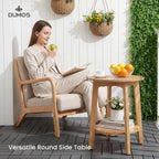DUMOS Small Round Side Tables for Small Spaces, 2-Tier Boho End Table with Storage Shelf, Sturdy Simple Trending Bedside Nightstand with Non-Slip Pads for Living Room, Bedroom, Natural Wood