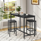 HOOBRO Bar Table and Chairs Set, 47.2" Rectangular Pub Table with 2 Stools for Small Space, 3-Piece Breakfast Stools Set, Sturdy Metal Frame, Easy to Assemble, Black BB52BT01