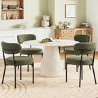 DUMOS Dining Chairs Set of 2, Mid Century Modern Chair Round Upholstered Curved Backrest, Kitchen Vanity Living Room Chairs with Black Metal Legs, Green