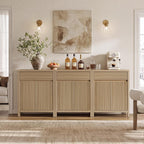 SICOTAS 58" Fluted Buffet Cabinet with Storage, Modern Farmhouse Sideboard with 4 Doors, 2 Drawers & Adjustable Shelves, Sturdy Credenza for Kitchen, Living Room & Entryway, Reclaimed Light Oak