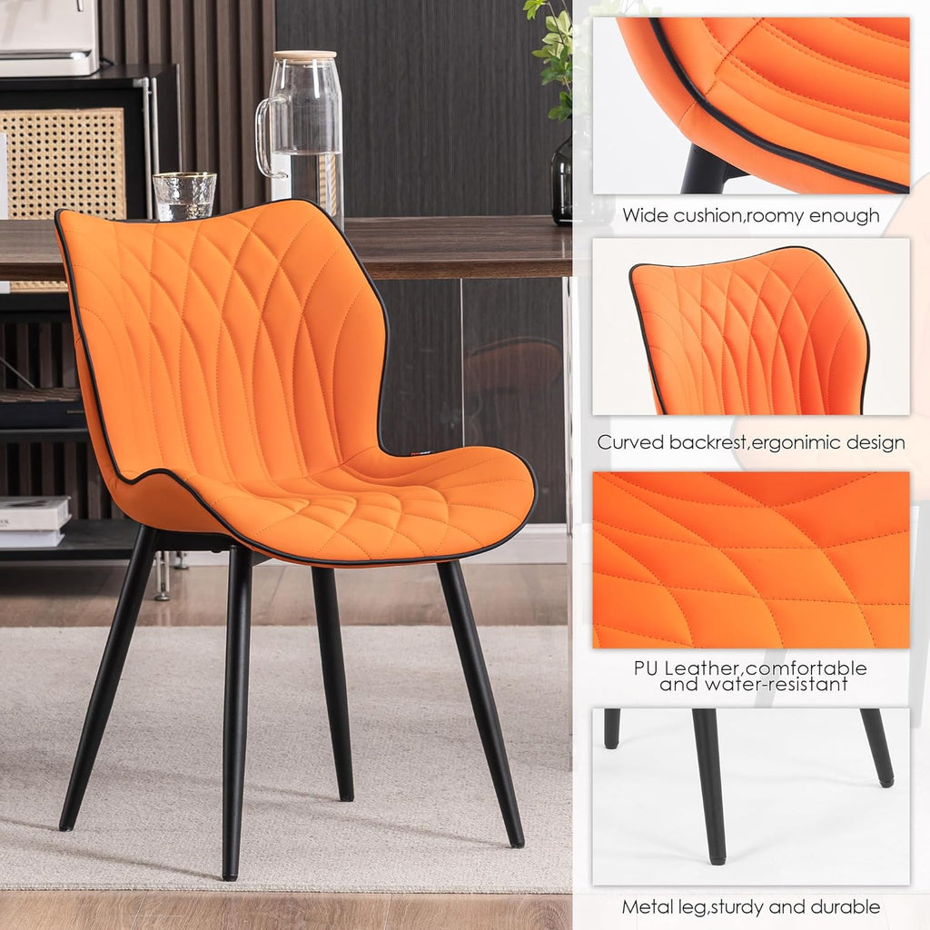 Kidol & Shellder Dining Chairs Set of 2, PU Leather Upholstered Kitchen Chairs with Back Armless, Mid Century Modern Side Chair for Dining Room, Living Room, Lounge, Restaurant, Orange
