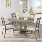 47" Round Farmhouse Dining Table, Seats 4–6, Wood Top & Legs, Sturdy Kitchen Table for Home, Dining Room, or Living Room – Grey (No Chairs)