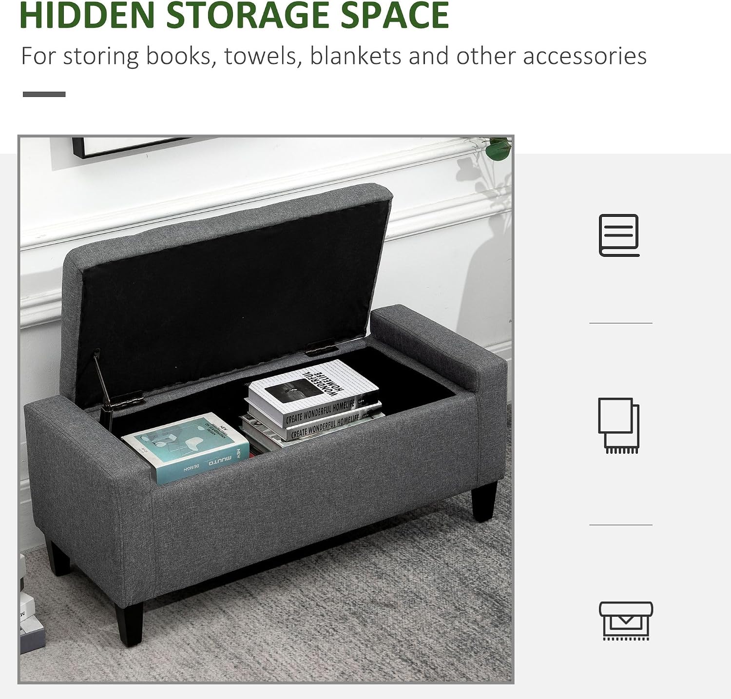 Gray Storage Ottoman with Linen Cover