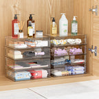 2 Pack Clear Makeup Storage Drawer, 12''W Stackable Bathroom Organizers and Storage Drawer, Acrylic Cosmetic Display Case For Vanity, Undersink, Cabinets, Desk Organizer