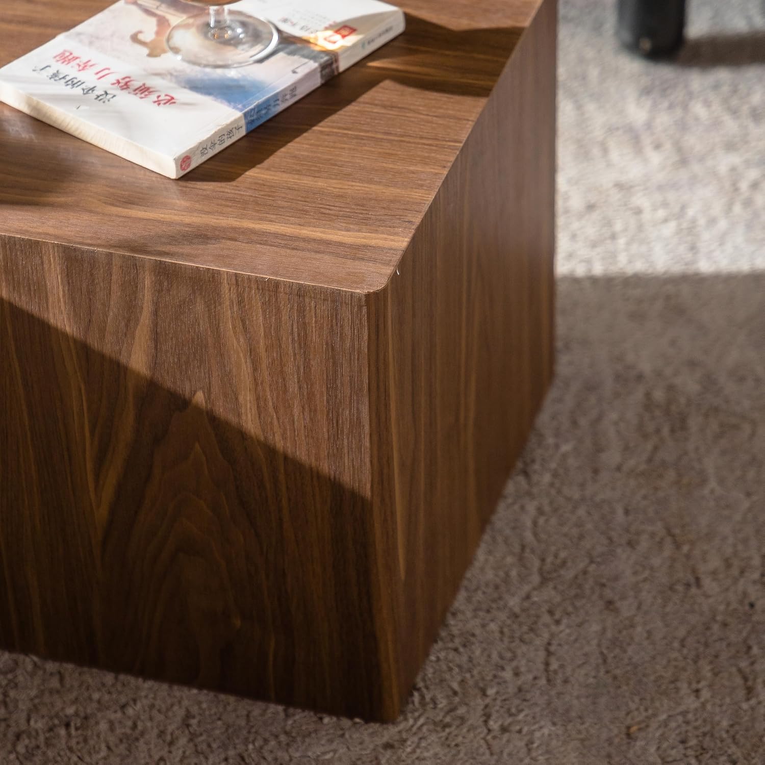 End Table Set of 2, Modern Side Tables with Wood Grain, Wooden Nesting Cube Coffee Table Set for Small Spaces, Living Room, Bedroom, Fully Assembled - Walnut