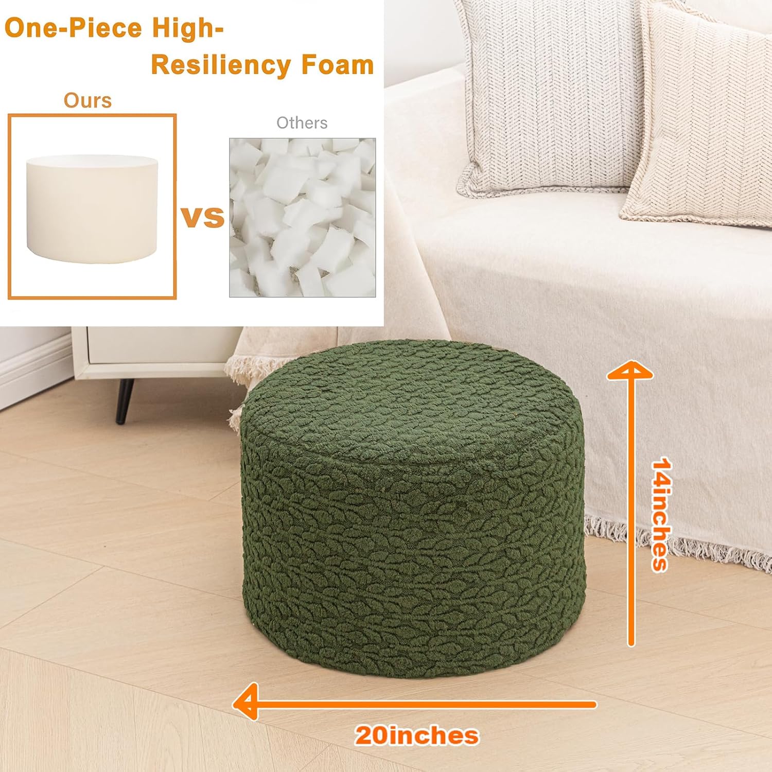Round Pouf Ottoman 20 x 20 x 14 Inches Boho Poof Home Decor Floor Pouffe Ottoman Foot Rest for Couch Sofa Bean Bag Chairs Living Room Bedroom (Forest Green)