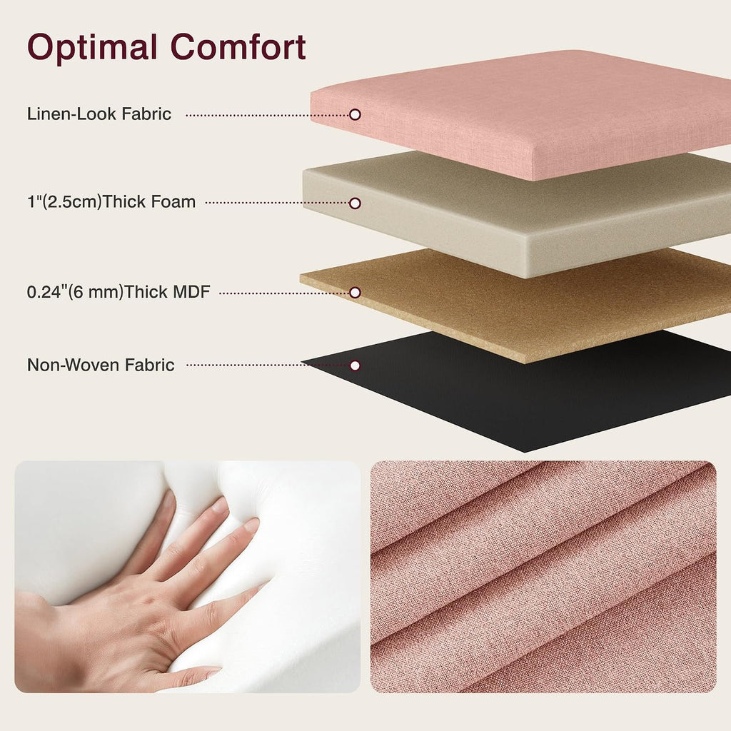 VECELO 30'' Folding Storage Ottoman Bench, End of Bed Linen Fabric Foot Rest Stool with Padded Seat, Large Footstools for Bedroom, Living Room, Load 550 lb, Pink
