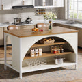 Tribesigns Kitchen Island with 3 Storage Shelves, 55" W Kitchen Shelf with Large Countertop and Seating Area, Modern Wooden Coffee Bar Table (White)