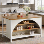 Tribesigns Kitchen Island with 3 Storage Shelves, 55" W Kitchen Shelf with Large Countertop and Seating Area, Modern Wooden Coffee Bar Table (White)