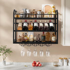 Hoctieon Wall Mount Wine Rack, Wall Mounted Wine Bottle Rack for Display and Storage, Hanging Bottle Holder, for Living Room, Dining Room, Bar, Wine Cellar, Black