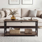 Giantex Farmhouse Coffee Table, 43" Center Table with Storage & X-Shaped Frames, 2-Tier Modern Accent Cocktail Tea Table, Rectangular Wooden Living Room Tables for Small Spaces, Rustic Brown