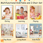 3 Pieces Table and Chair Set, Tiger & Bear Pattern Activity Play Set with Solid Wood Legs, Wooden Furniture for Playroom, Daycare & Kindergarten