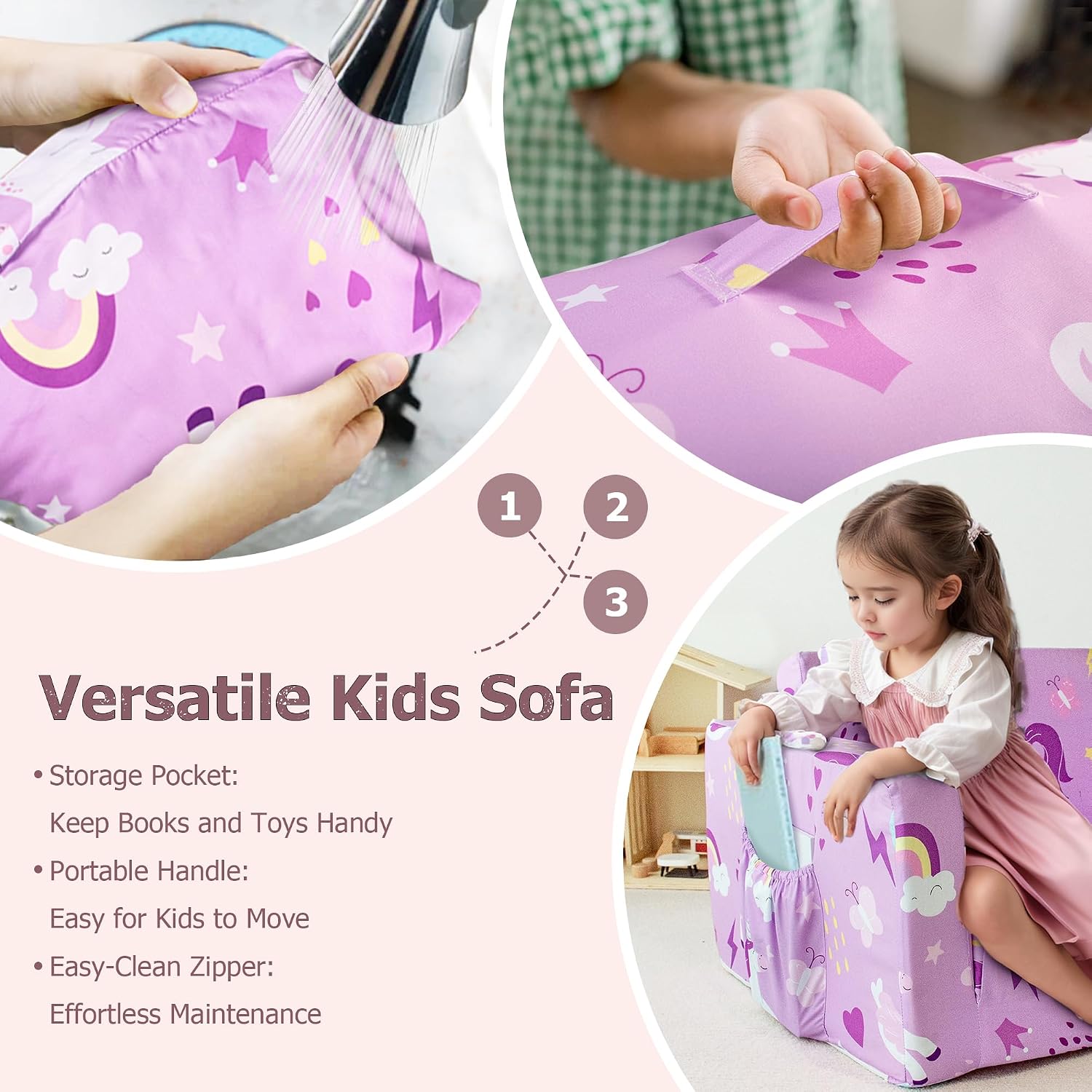 Kids Couch, 2-in-1 Toddler Sofa Fold Out, Soft Toddler Chair for Boys and Girls, Convertible Sofa to Lounger- Ideal for Napping, Reading, and Playing