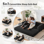 79" 5-in-1 Convertible Sofa Bed No Assembly, Boneless Couch Bed with High Density Foam, Foldable Sleeper Sofa, Corduroy Modular Couch for Apartment, Studio, Dorm Room, Small Space, Black