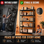 Bolt-Free 6 Tier Metal Bookshelf, 2 in 1 Adjustable Tall Bookcase, 1800LBS Heavy Duty Deep Book Shelf, Industrial Black Wide Bookshelf, Modern Book Shelves for Bedroom, Living Room, 40"W x16"D x 82"H