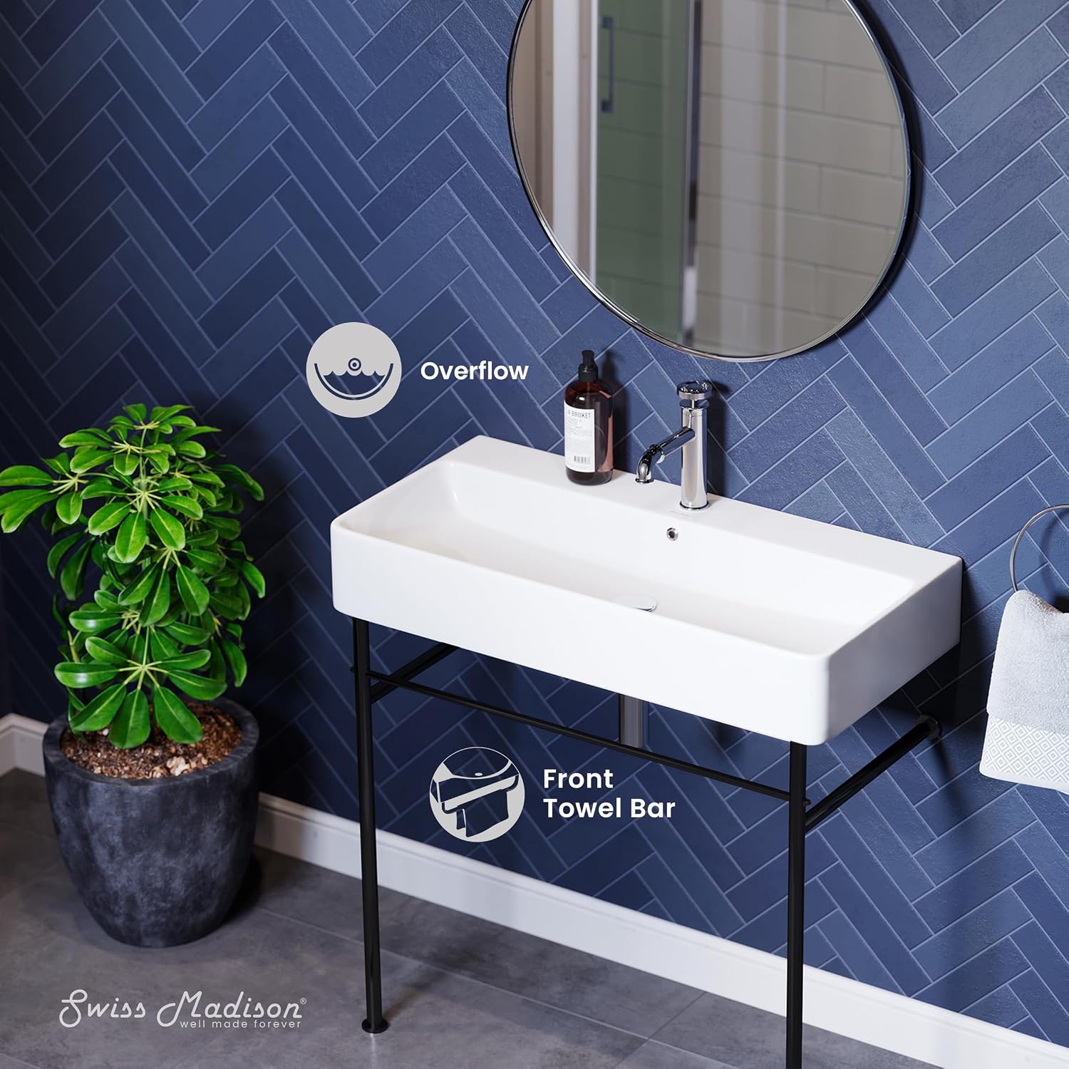 Swiss Madison Well Made Forever SM-CS733, Carre 36" Ceramic Console Sink In Glossy White Basin