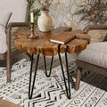 DUHOME Natural Live Edge Side Table - One-of-a-Kind Solid Wood Slab with Unique Shape, Grain & Cracks, Black Hairpin Legs, Rustic Boho Side Table for Living Room, Bedroom, Sofa
