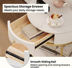COSIEST Round Side Table with Drawer, Modern Tall Nightstand with Faux Marble Tabletop, 2-Tier Small Round End Table, Wood Bedside Table for Living Room, Bedroom, Dorm, Small Spaces, White and Gold