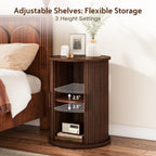 wanan Round Fluted End Table Set of 2, Tall Side Table with Sliding Tambour Door and Adjustable Storage Shelf, Modern Bedside Table, Nightstand for Living Room, Bedroom (Walnut)