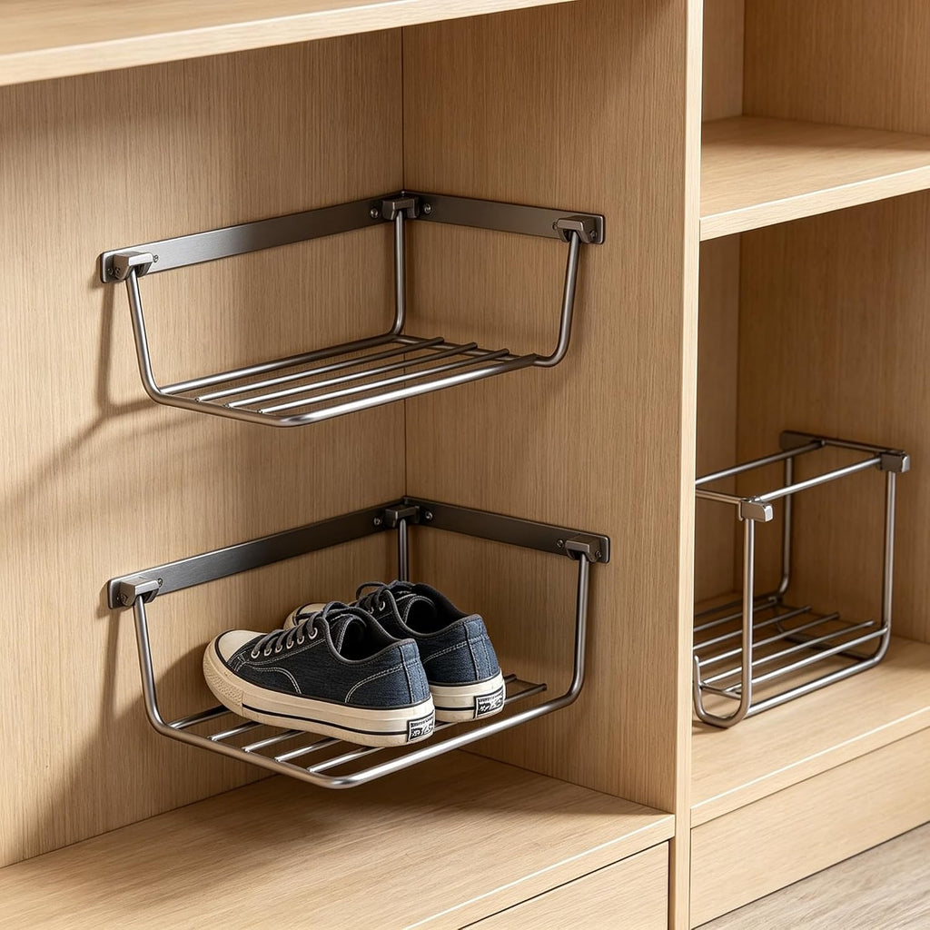 2026 New 2 Pack RV Shoe Storage, Foldable Aluminum Camper Shoe Organizer, Wall Mounted Shelf For Travel Trailer Organization Accessories And Camper Storage Black