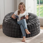 ZurNesfure Bean Bag Chair 3FT Plush Lounger Beanbag with Filler No Assembly Giant Bean Bag with Handle Side Pocket&Machine Washable Cover Large Bean Bag Chair for Adults Home Dorm (Darkgrey, Medium)