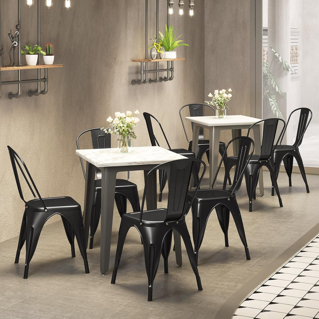 COSTWAY 18 Inch Dining Chair Set of 4, Industrial Vintage Stackable Metal Chairs, Armless Counter Bar Chairs with High Backrest for Home, Kitchen and Cafe Bar Use