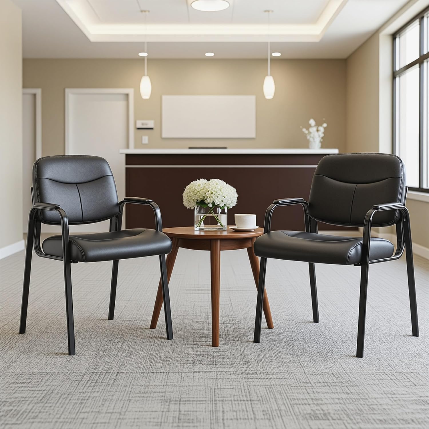 Simple Deluxe Waiting Room Guest Chair No Wheels Set of 2 with Padded Arm Rest, Conference Guests Chairs for Reception, Meeting, Lobby, Home Dining, Desk Table Side, 2 Pack