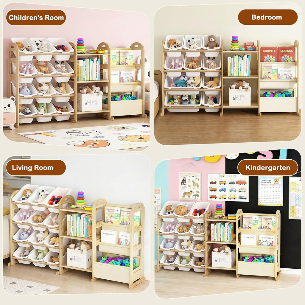 Toy Storage Organizer with 3 Shelves and 12 Bins, 2-Tier Bookshelf/Bookcase with Storage Box, Kids Bin Shelf, Toys Box for Bedroom, Playroom, Organization Room Decor, White