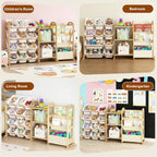 Toy Storage Organizer with 3 Shelves and 12 Bins, 2-Tier Bookshelf/Bookcase with Storage Box, Kids Bin Shelf, Toys Box for Bedroom, Playroom, Organization Room Decor, White