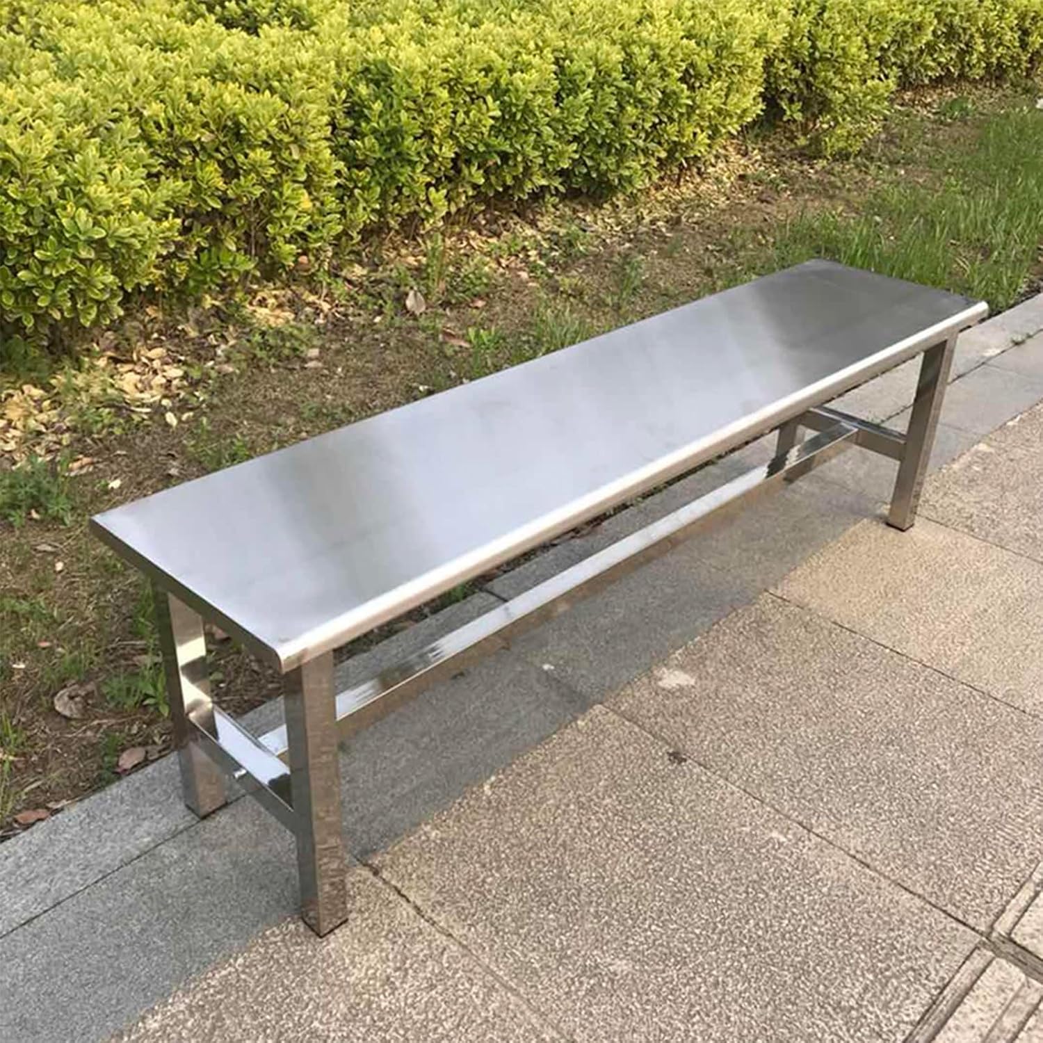 Stainless Steel Outdoor Patio Bench, All-Weather Porch Backless Garden Benches Chair with Rounded Corners, 660 Lbs Load-Bearing Capacity, for Patio, Park, Commercial Use(L-150CM)