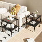 Glass end Table Set of 2,Living Room Glass Side Table,Glass Bedside Table,Suitable for Living Room, Bedroom