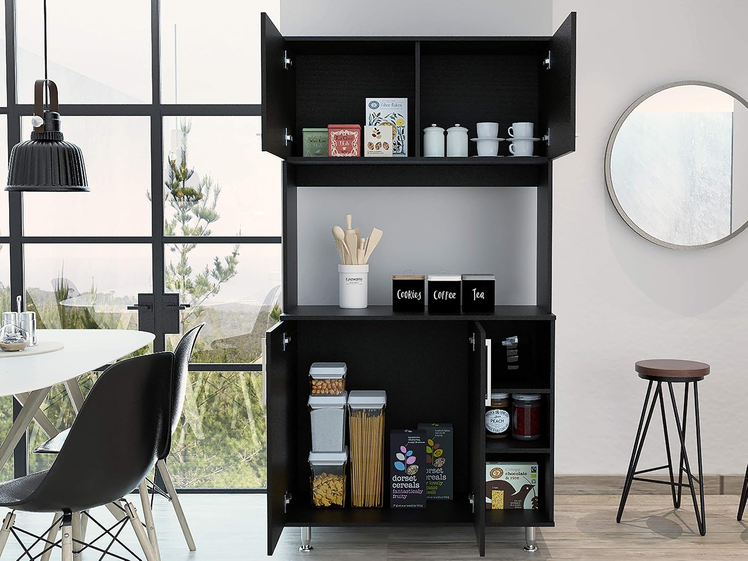 3-Shelf Pantry Cabinet,Buffet Kitchen Sideboard,Black Wengue,for Kitchen,Dining Room,37.4 * 15.74 * 70.86