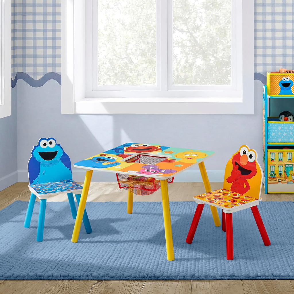 Delta Children Sesame Street Kids Table and 2 Chair Set with Storage, Blue | Greenguard Gold Certified, Kids Table & Chair Set for Toddlers & Children for Arts/Crafts, Snack Time, Durable Activity Table