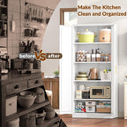 BESFUR 71" Tall White Kitchen Pantry Cabinet, Metal Food Storage Cabinet with 4 Adjustable Shelves, Freestanding Cupboard with Doors for Kitchen, Dining Room, Living Room, Bathroom, Laundry Room