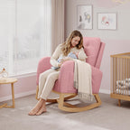 Modern Nursery Rocking Chair – High Backrest, Sturdy Wooden Legs, Soft Pink Lambswool Upholstery, Ergonomic Glider with Side Pocket, Cozy Accent Chair, Pink Lambswool Without Footrests