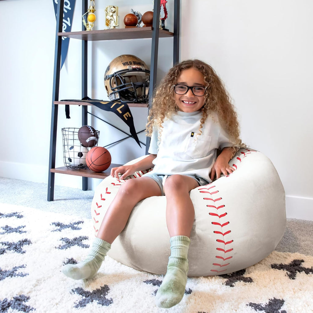 Big Joe Sports Ball Bean Bag Chair for Kids, Baseball Plush, Ultra-Soft Lightweight Polyester Blend, 2.5 Foot Refillable