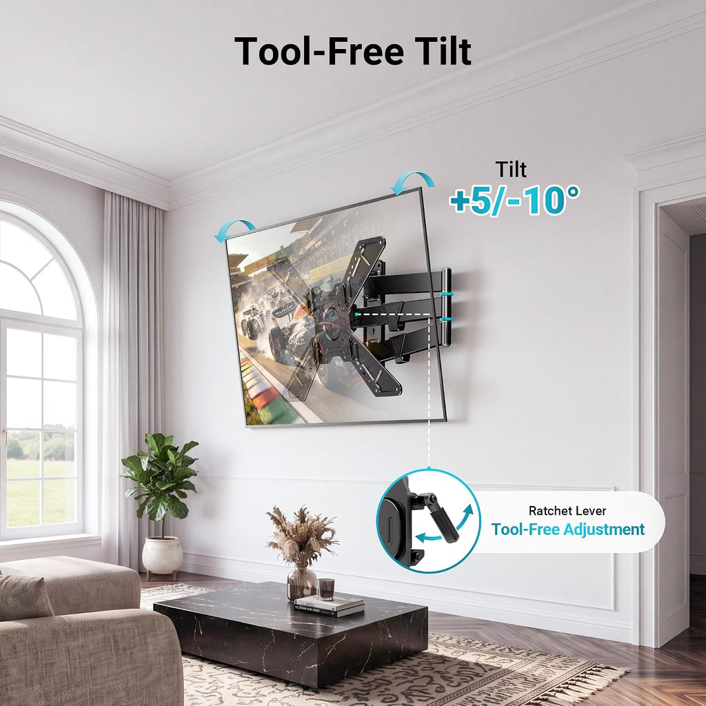 BONTEC Full Motion Corner TV Wall Mount for 31-75 Inch TVs, 33 in Long Arm Wall Mount Bracket, Swivel and Tilt with Landscape to Portrait Rotation, Holds 110 lbs, Heavy Duty Steel, Max VESA 600x400 mm