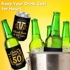 50th Birthday Can Cooler Sleeves for Soda, Beer, Beverages, 12 Pack Neoprene Can Sleeves, 50th Birthday Party Decorations and Party Favors for Women, Men, Black & Gold, 4 Design
