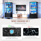 TAGELIER 67" Tall Display Cabinet with Glass Doors and 2 Drawers | Curio Cabinet with Motion Sensor, Led Light Display Cases for Collectibles and Books, China Display Shelf for Living Room