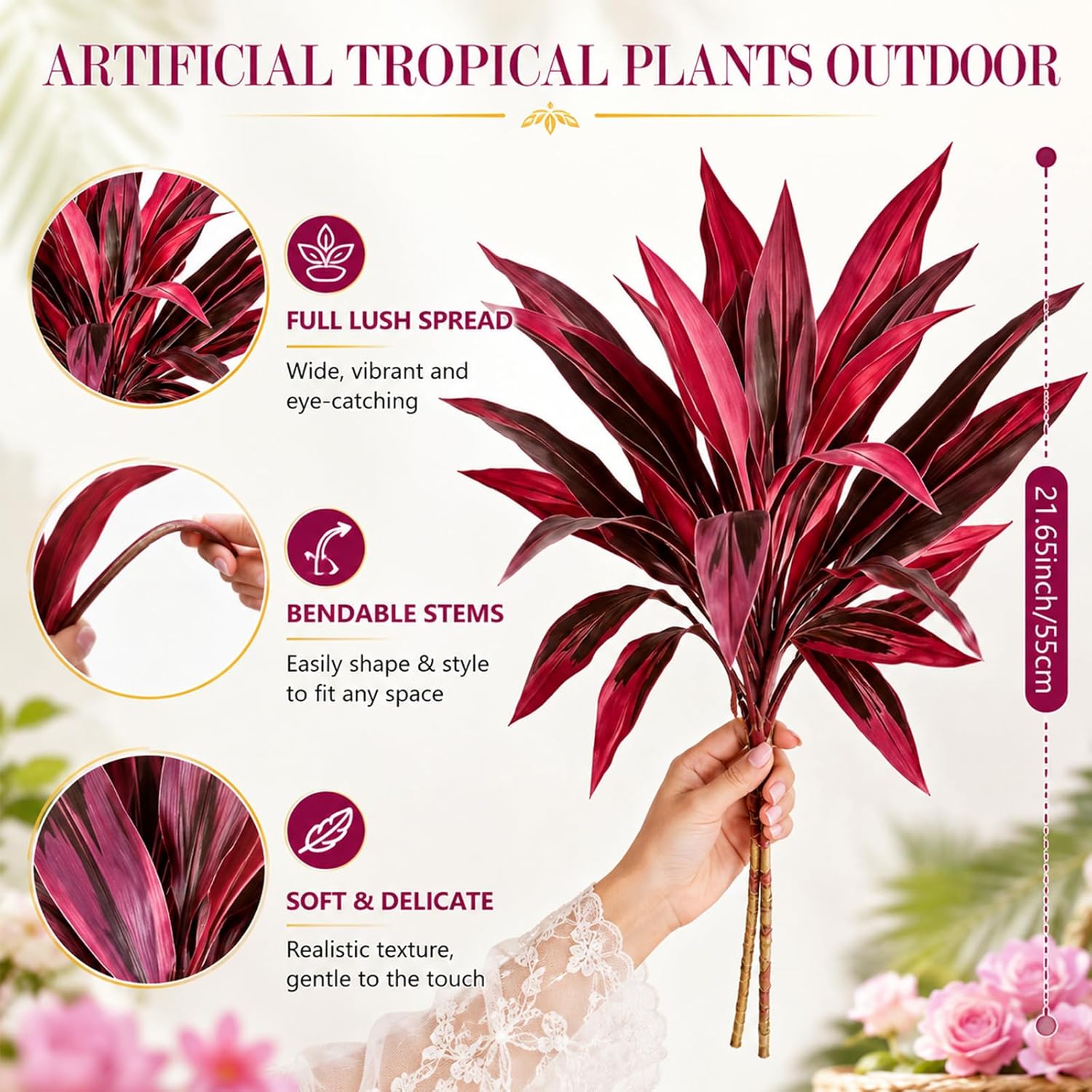 Artificial Tropical Plant UV Resistant Large Faux Plants Outdoor Fake Boston Ferns Potted Plants Realistic Agave Plastic Hostas Greenery Patio Outside Shrubs Flower Grass Front Porch Decor (2 PCS)