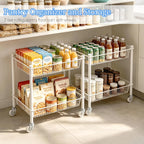2 Tier Small Utility Cart on Wheels Short Rolling Pantry Cart Thick Metal Wire Basket Stand, Fruit Vegetables Storage Rack for Kitchen, Under Desk Storage for Small Space Bathroom Laundry, White