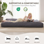 Bean Bag Chair Bed for Adults, Giant Bean Bag Chair Convertible Beanbag Bed, Large Floor Sofa Couch for Living Room, Bedroom, High-Density Foam Filling, Machine Washable (Full, Charcoal)