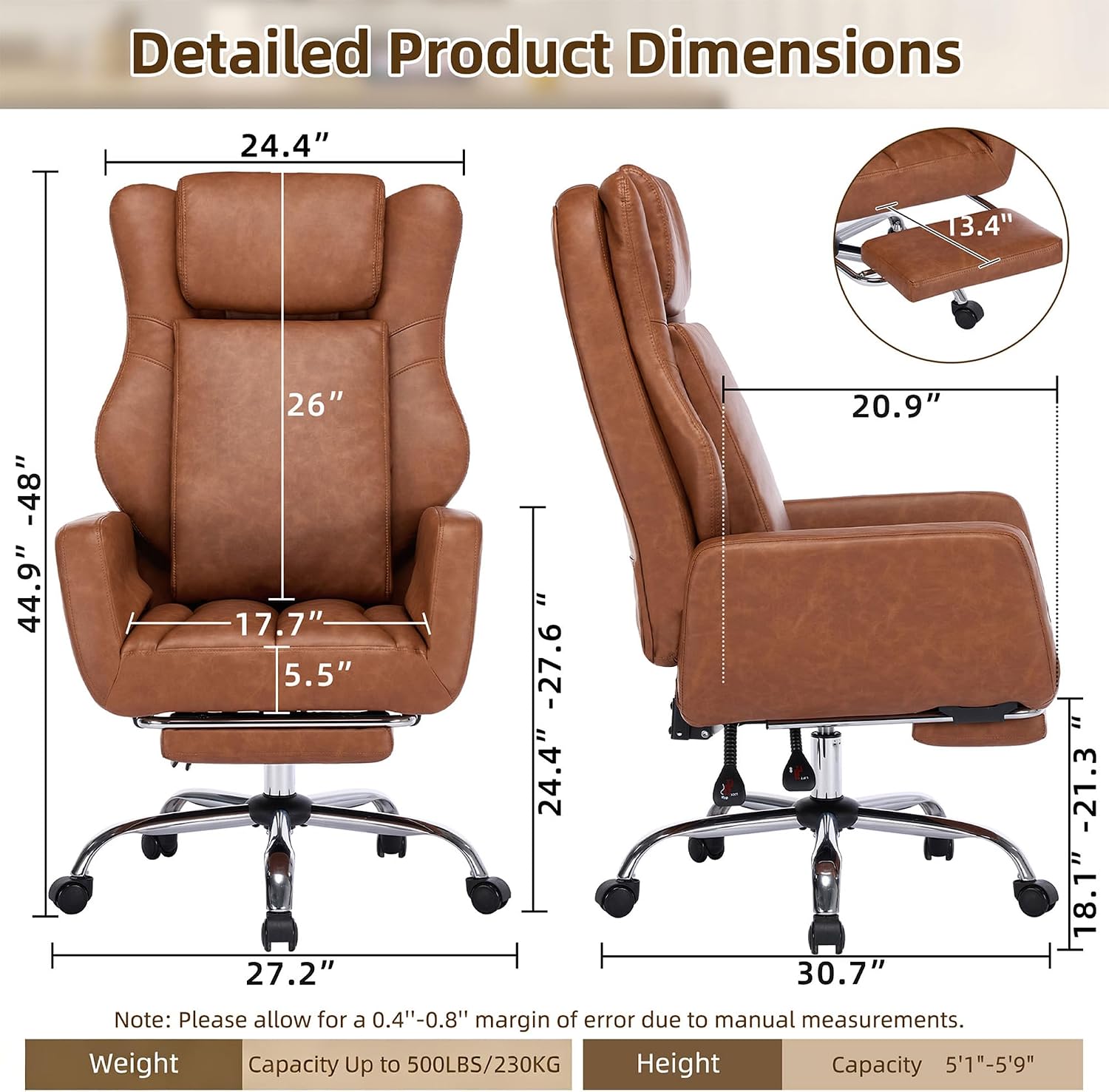 DYHOME Criss Cross Office Chair with Footrest, Executive Ergonomic Flip-Up Armrest Chair, Adjustable Reclining Computer Desk Chair for Working, Gaming, Relaxing, Brown PU Leather