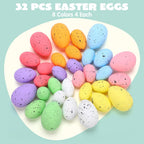 JOYIN 32Pcs Easter Foam Eggs, Pastel Speckled Assorted Easter Eggs for Indoor Table Centerpiece Decoration, Party Favor, Bowl Fillers Wreath Garland