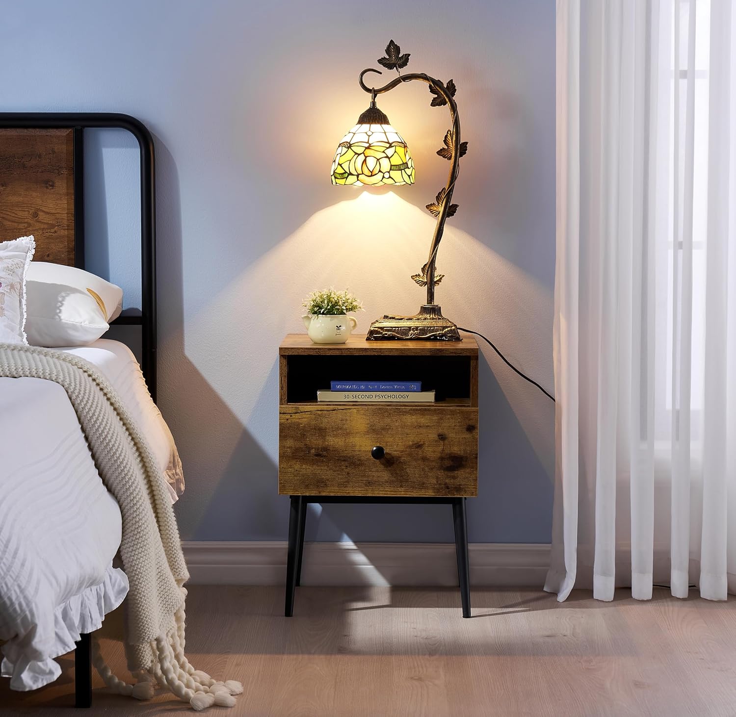 VECELO Night Stand for Bedroom Set of 2,Modern Solid Wood Nightstand with Storage Shelf and Drawer, Bedside Table End Table for Living Room,Bedroom,Entryway,Easy Assembly,Vintage Brown