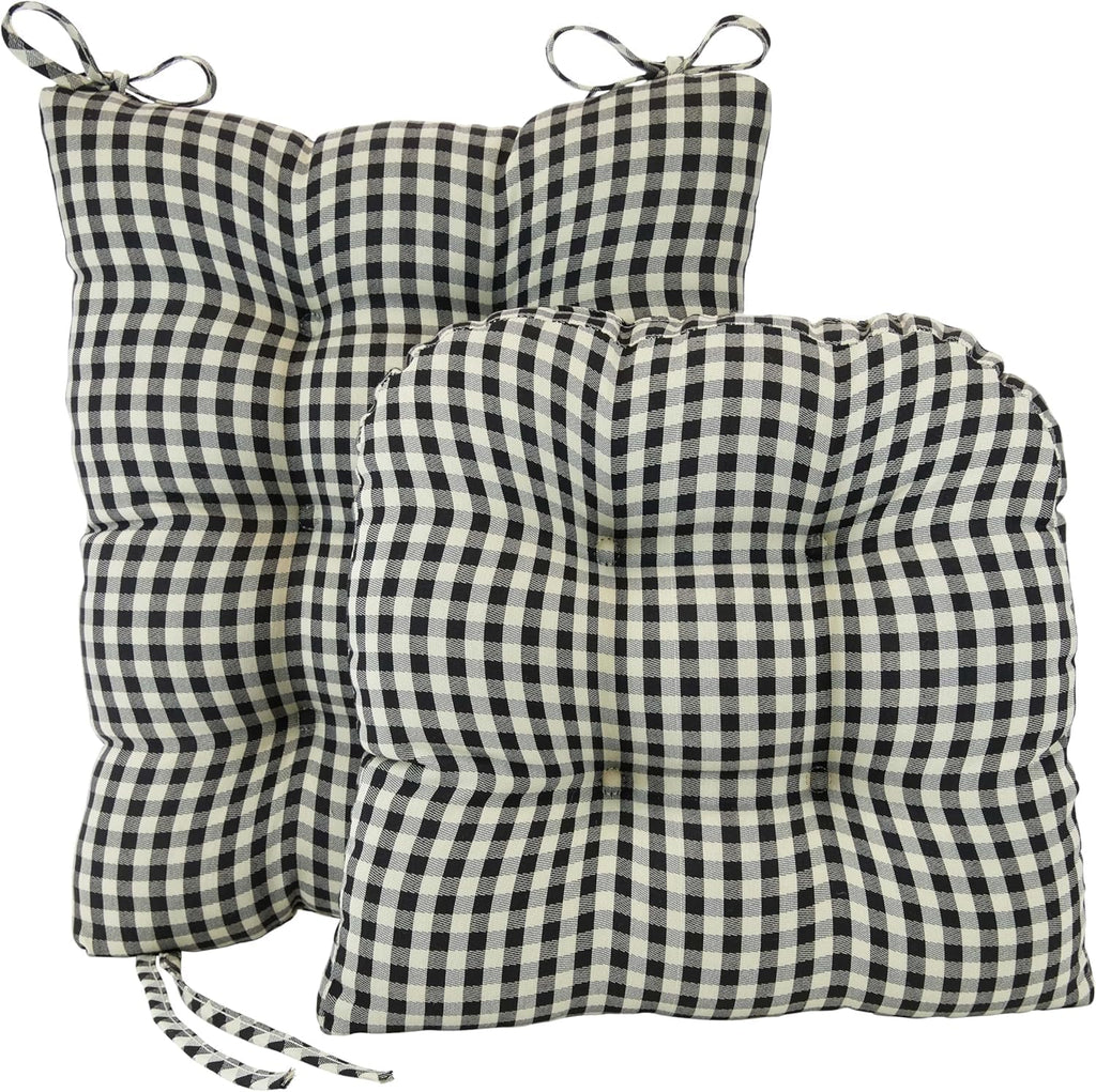 Klear Vu The Gripper Non-Slip Rocking Chair Cushion Set with Thick Padding, Includes Seat Pad & Back Pillow with Ties for Indoor Living Room Rocker, 17x17 Inches, 2 Piece Set, Gingham Black