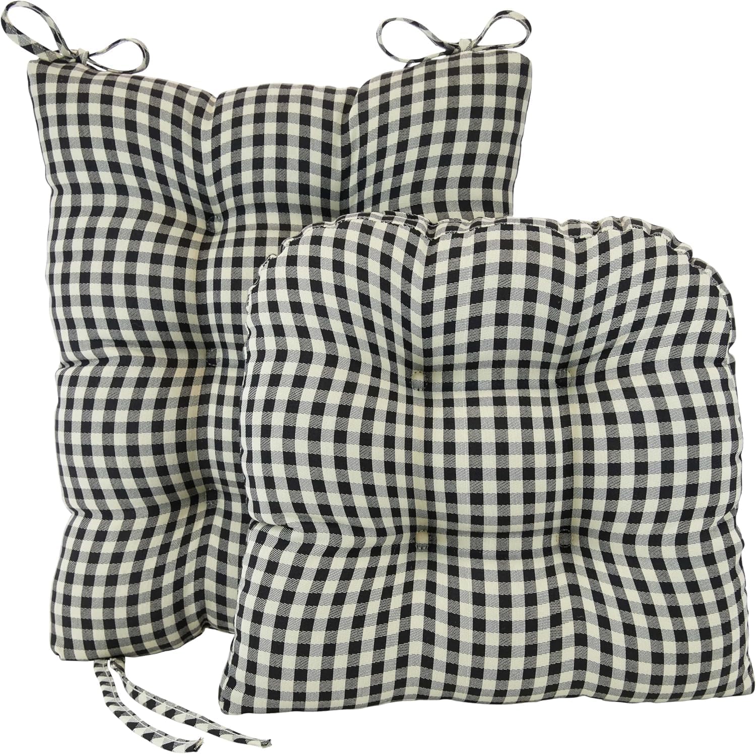 Klear Vu The Gripper Non-Slip Rocking Chair Cushion Set with Thick Padding, Includes Seat Pad & Back Pillow with Ties for Indoor Living Room Rocker, 17x17 Inches, 2 Piece Set, Gingham Black