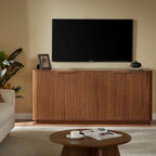VMU 63" Fluted Sideboard Buffet Cabinet with Storage, Walnut Modern Wood Credenza Media Console with 4 Doors, Mid Century Sideboard for Living Room Kitchen Entryway