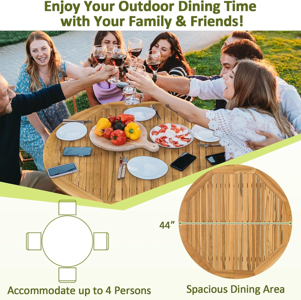 Tangkula 39.5" Round Outdoor Dining Table for 4, Acacia Wood 4-Person Large Patio Dining Table, Farmhouse Indoor Outdoor Dining Furniture for Deck, Garden, Poolside & Backyard